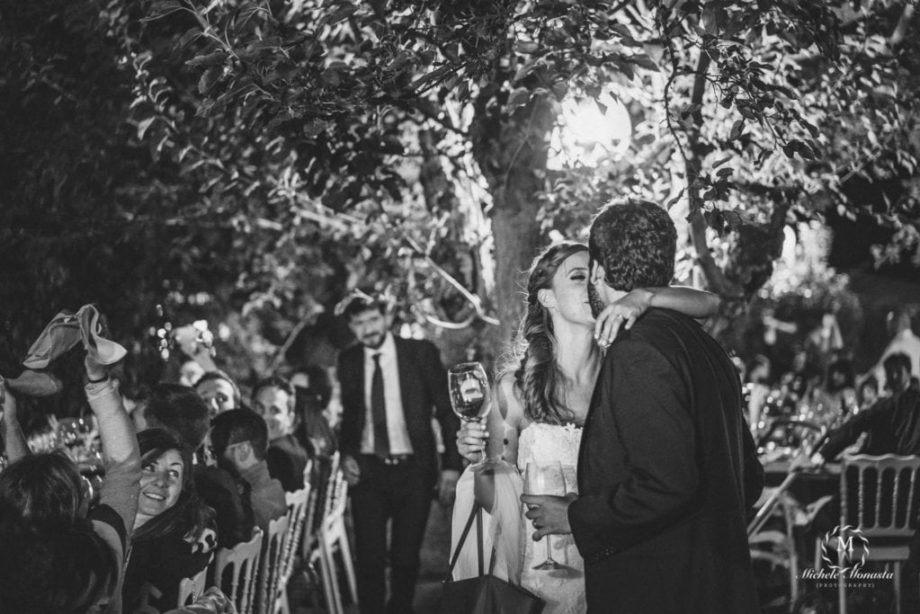 bride and groom kissing