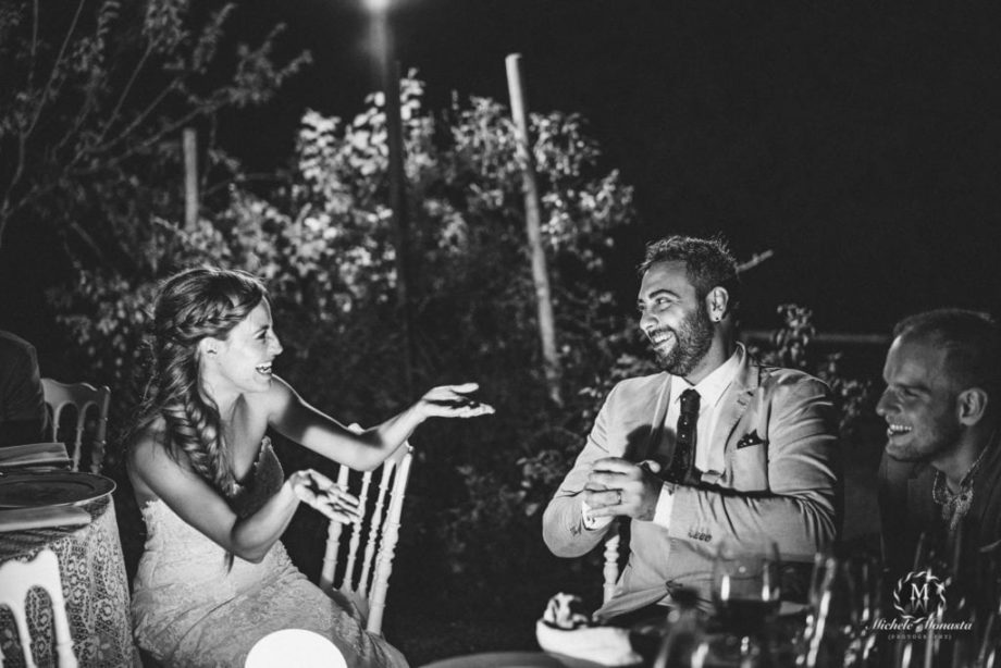 Bride smiles at her friends