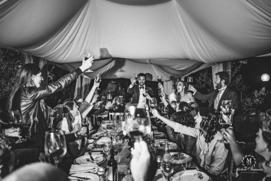 Toast for bride and groom in a tuscanw edding night